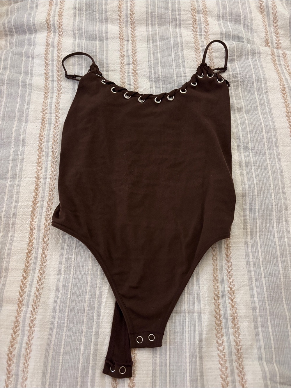 Fashion Nova Brown Lace-Up Strap Bodysuit